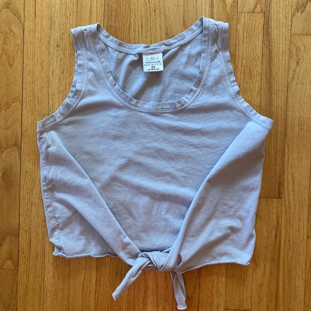 Light Grey Sleeveless Crop Top with Front Tie Size Medium Made in USA